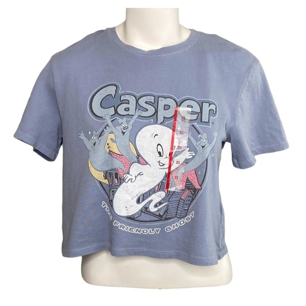 Casper Graphic Shirt‎ Top Juniors' XS Blue Short-Sleeve Crop Friendly Ghost NEW